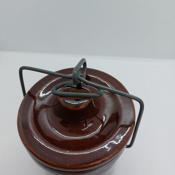 Vintage Brown Glazed Cheese / Butter Crock With Lid & Latch Stoneware - Picture 11 of 15